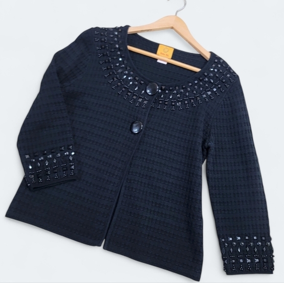 Ruby Rd Black Cardigan Embellished neck and Sleeve Hems Size Medium - Picture 13 of 13